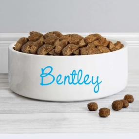 Personalised Blue Name 15cm Medium Ceramic Dog Bowl