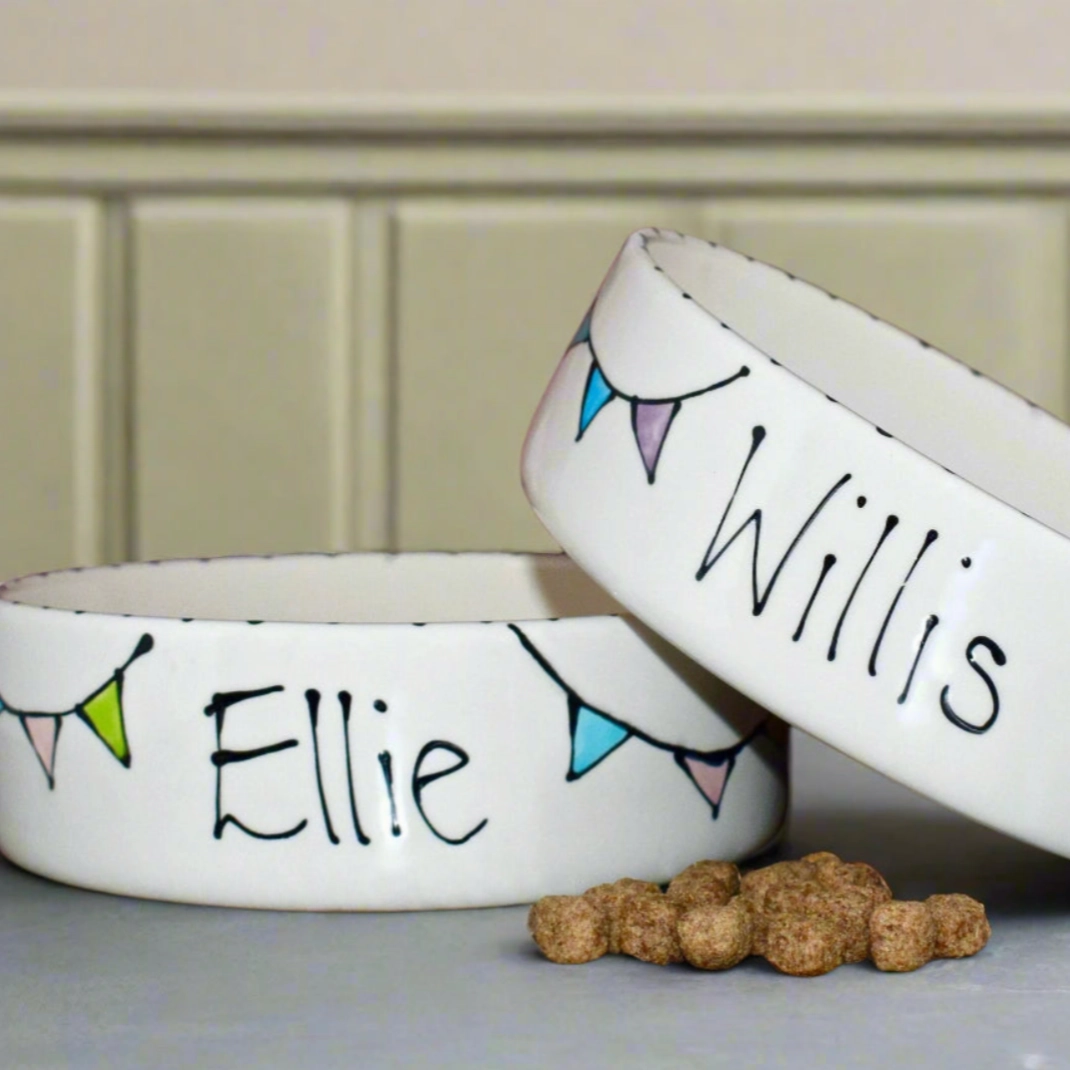 Personalised Bunting Design Dog Bowls