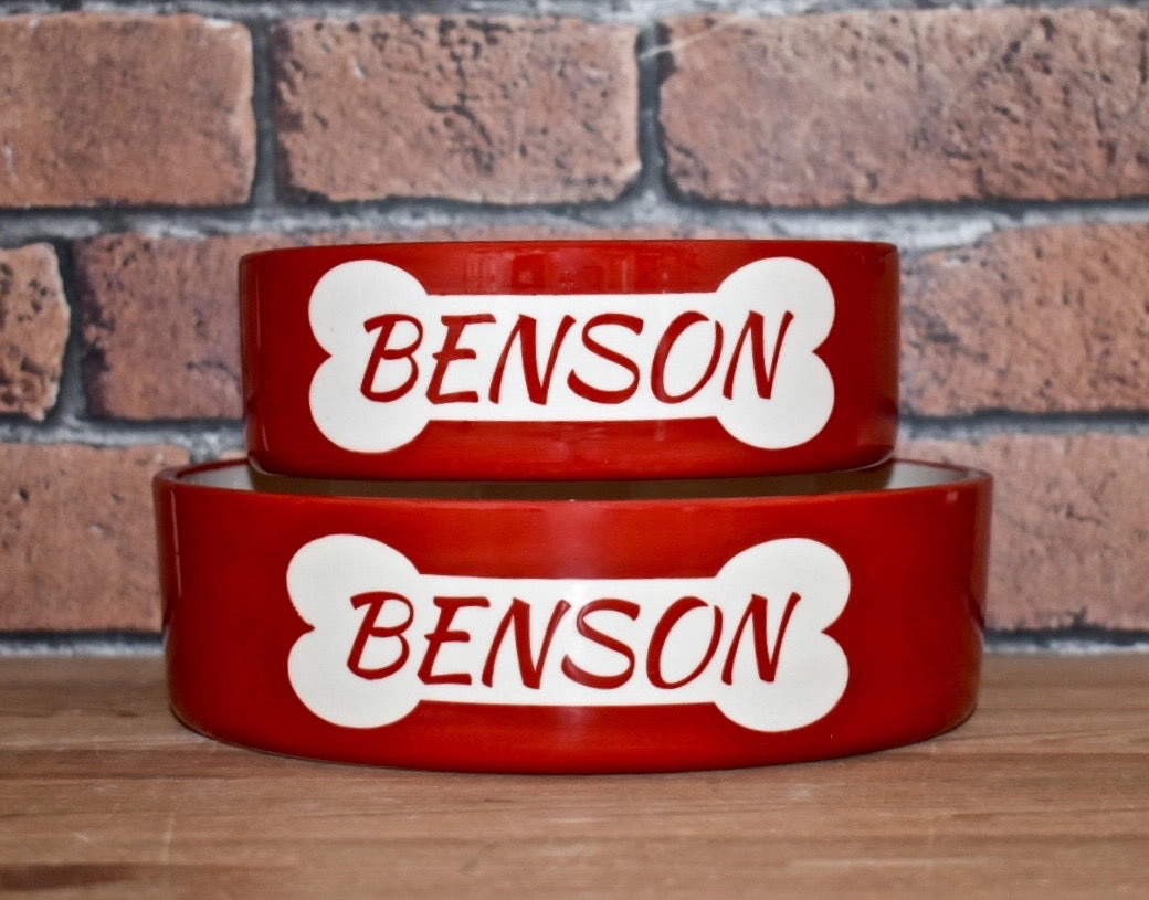 Personalised Ceramic Bone Design Dog Bowls