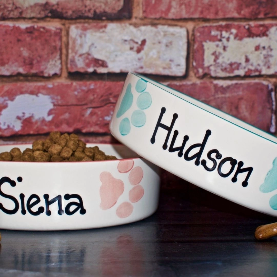 Personalised Ceramic Paw Print Dog Bowls