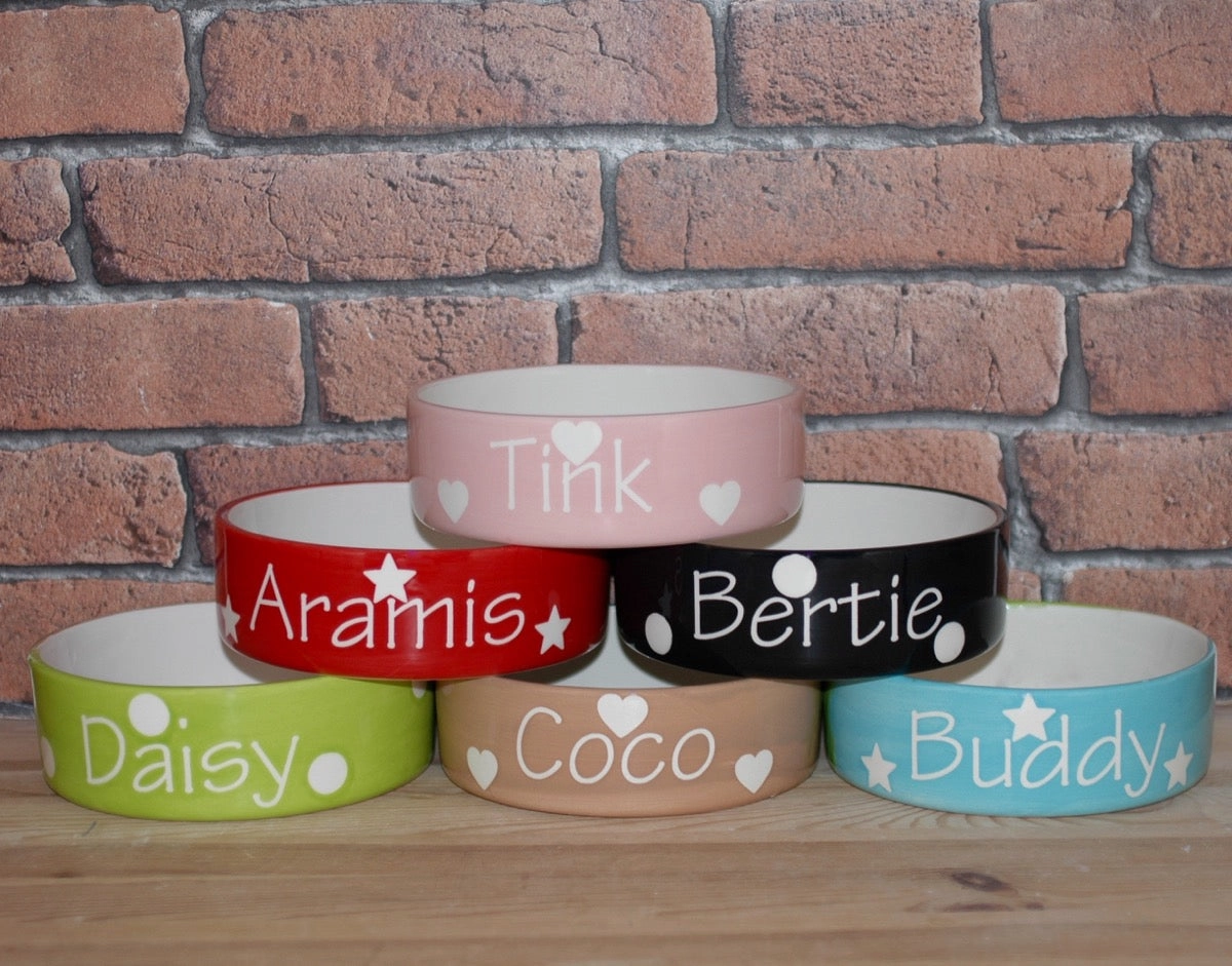 Personalised Ceramic Polka Dots Dog Bowls