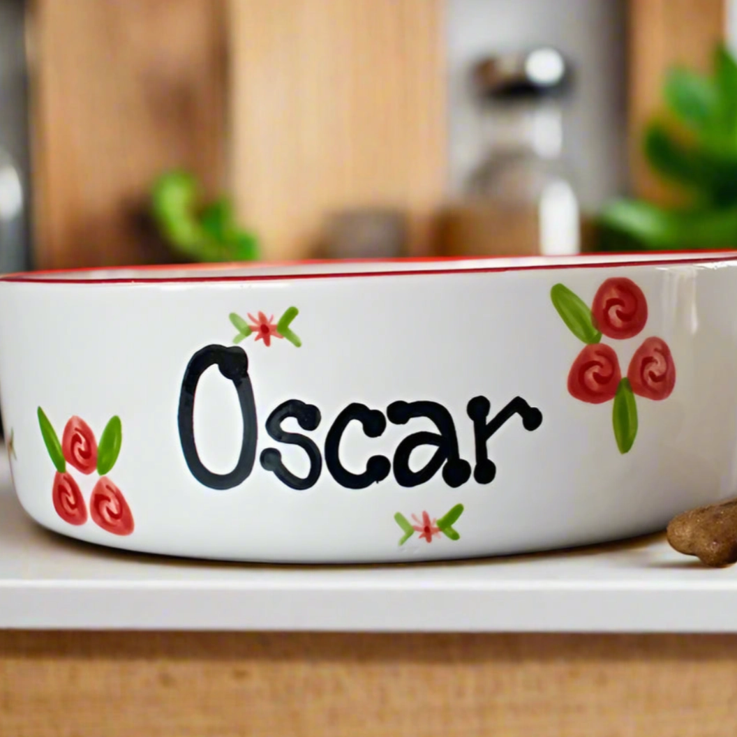 Personalised Ceramic Roses Dog Bowls