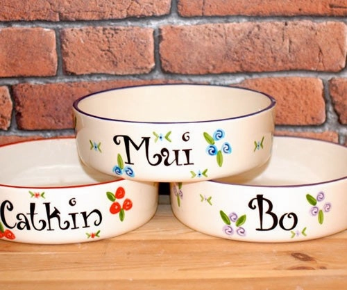 Personalised Ceramic Roses Dog Bowls & Treat Jar Set