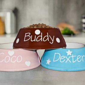 Personalised Ceramic Slanted Polka Dots Dog Bowls