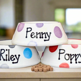 Personalised Ceramic Slanted Spotty Dog Bowls
