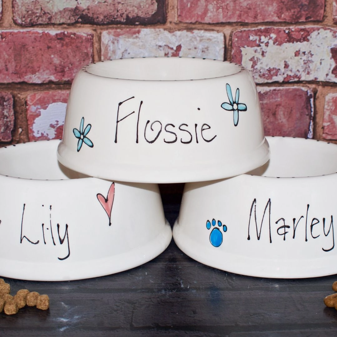 Personalised Ceramic Slanted Whimsical Dog Bowls