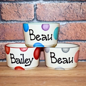 Personalised Ceramic Spotty Dog Bowls Extra Small