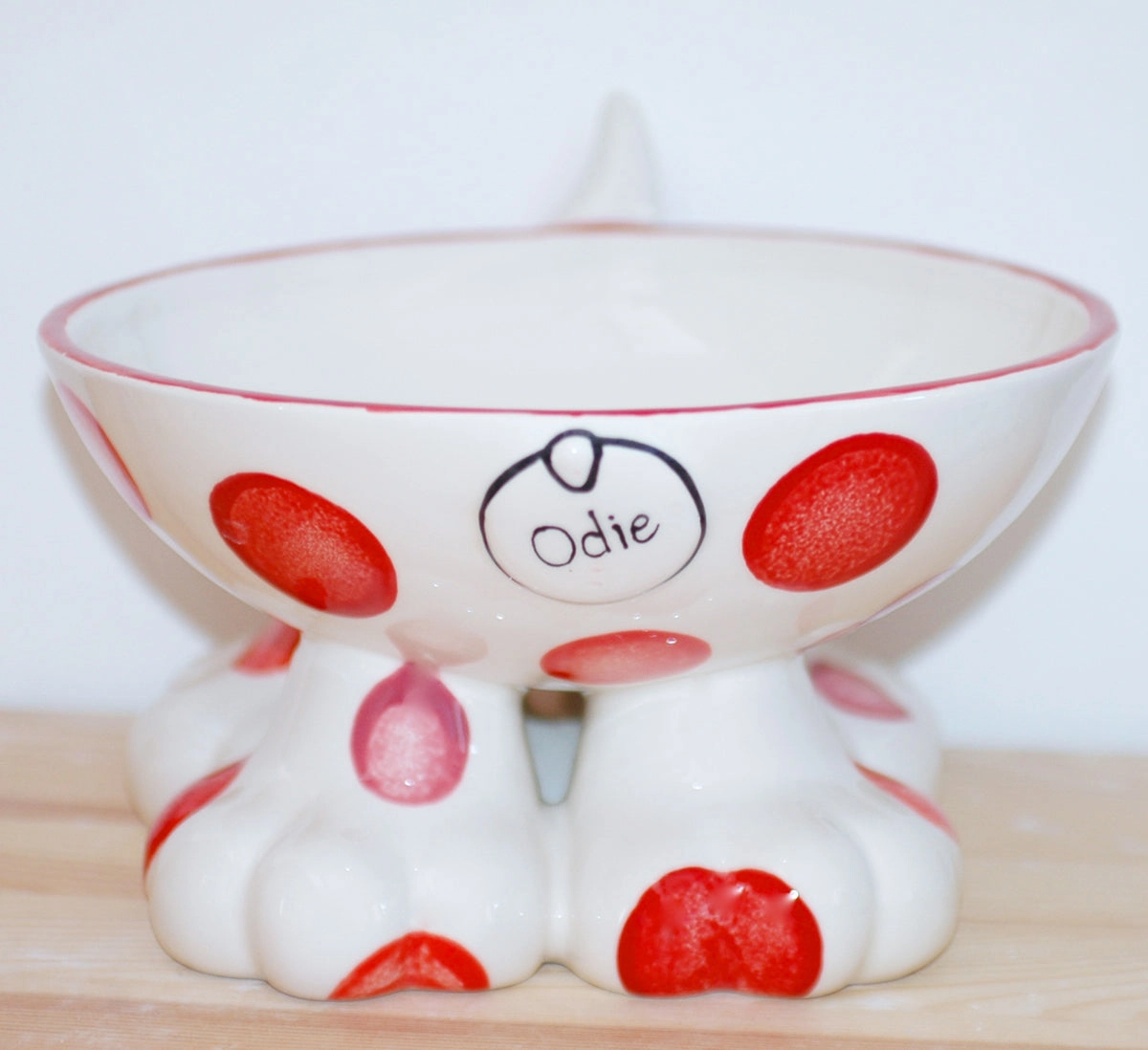Personalised Ceramic Spotty Dog Legs Bowls