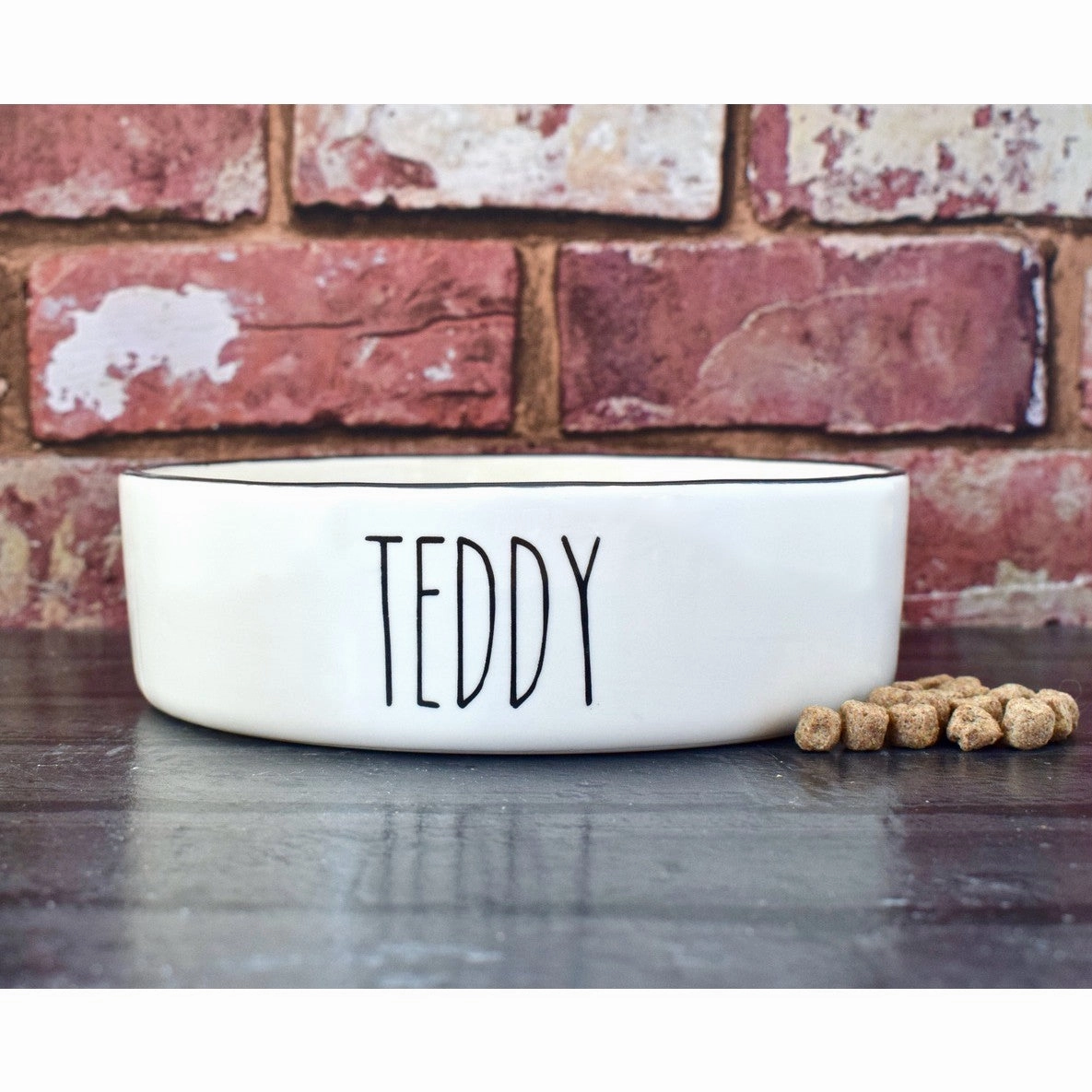 Personalised Dog Bowls and Treat Jar Set In Skinny Font Design