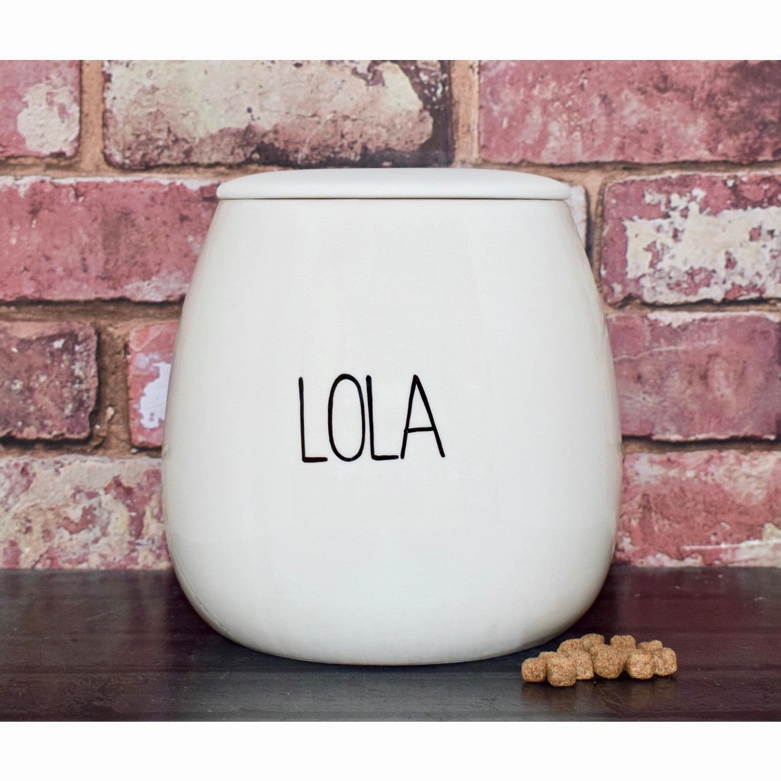 Personalised Dog Bowls and Treat Jar Set In Skinny Font Design
