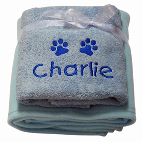 Personalised Dog Towel And Fleece Blanket Gift Set Blue