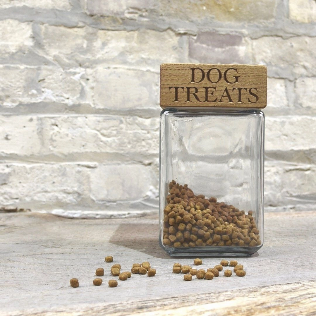 Personalised Glass Dog Treat Jar With Solid Oak Lid