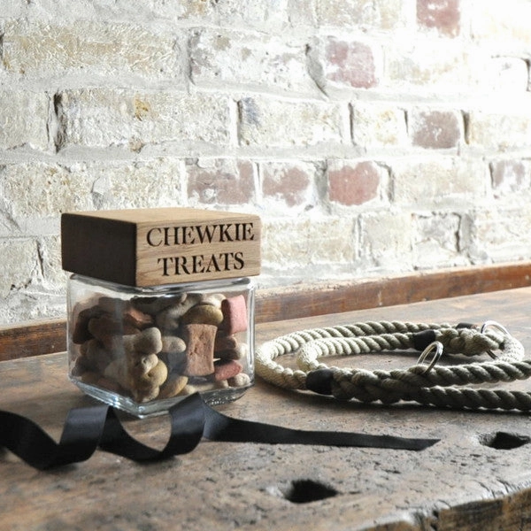 Personalised Glass Dog Treat Jar With Solid Oak Lid