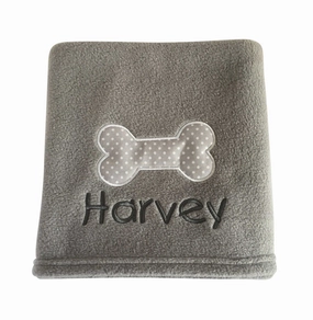 Personalised Grey Dog Blanket with Appliqu?? Polka Dot Bone