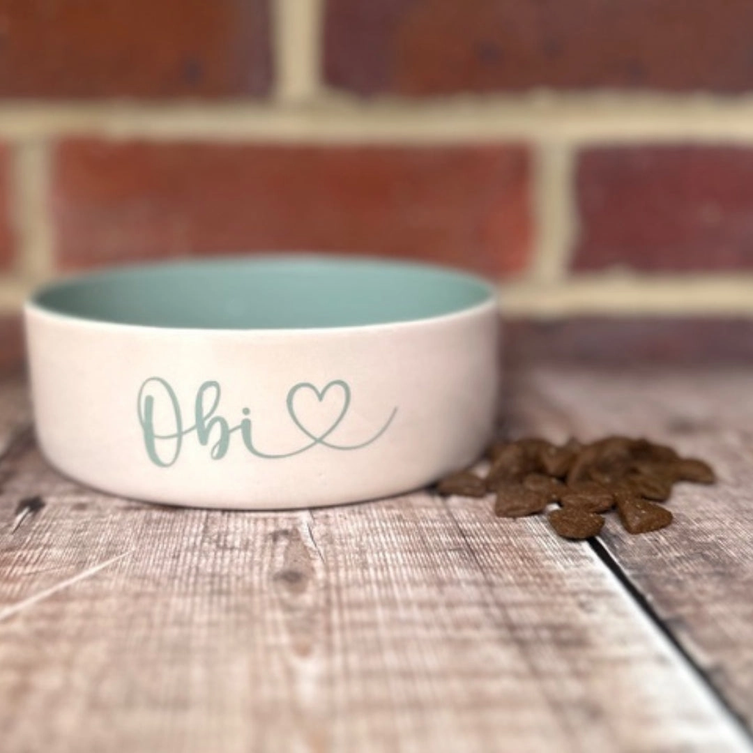 Personalised Heart Font Dog Bowls With Painted Inside