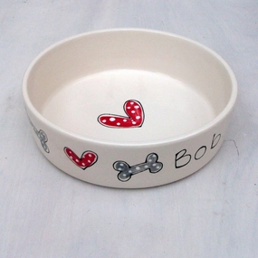 Personalised Hearts and Bones Ceramic Dog Bowl