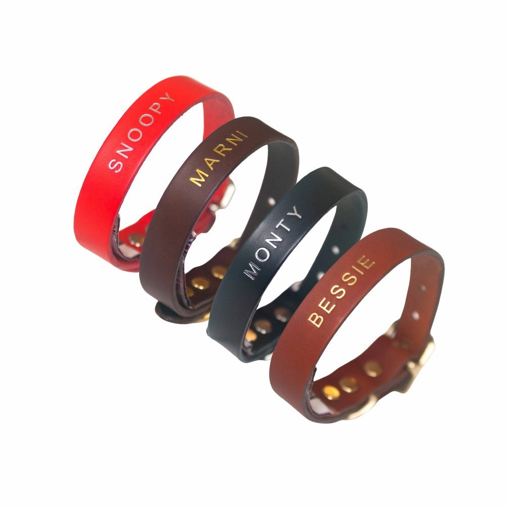 Personalised Named Leather Dog Collars