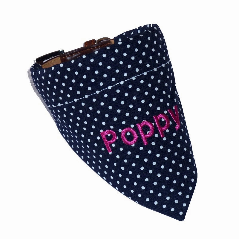 Personalised Navy And White Polka Dot Dog Bandana