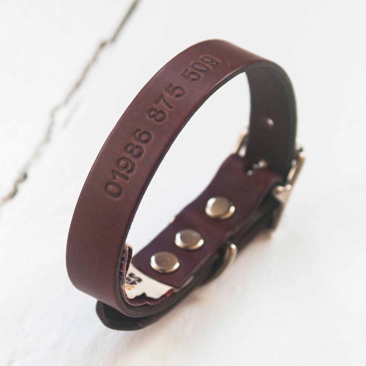Personalised Phone Number Embossed Leather Dog Collars
