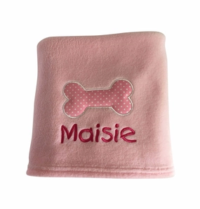 Personalised Pink Dog Blanket with Appliqu?? Polka Dot Bone