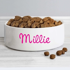Personalised Pink Name 15cm Medium Ceramic Dog Bowl