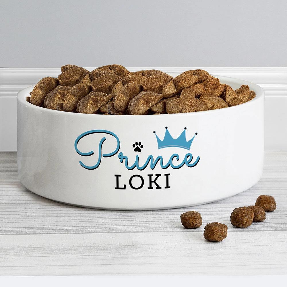 Personalised Prince 15cm Medium Ceramic White Pet Bowl