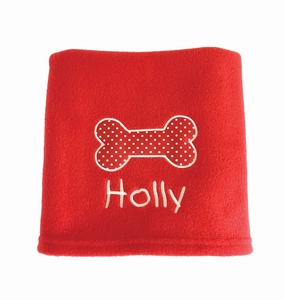 Personalised Red Dog Blanket with Appliqu?? Polka Dot Bone