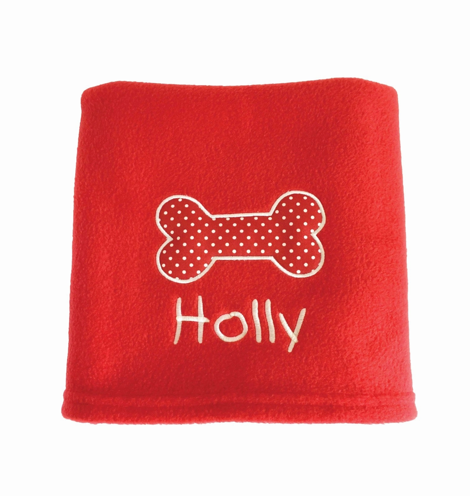 Personalised Red Dog Blanket with Appliqu?? Polka Dot Bone