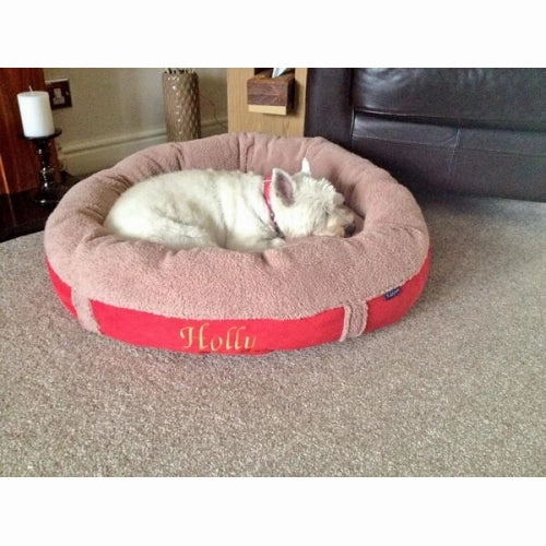 Personalised Red Fleece Donut Dog Bed