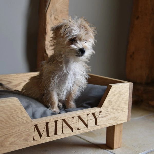Personalised Solid Oak Dog Bed