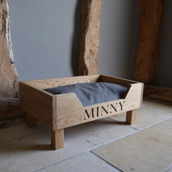 Personalised Solid Oak Dog Bed