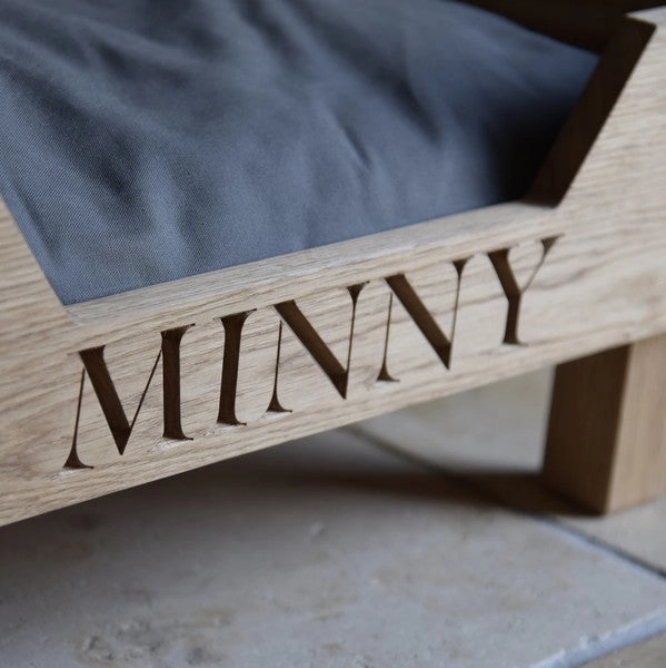 Personalised Solid Oak Dog Bed