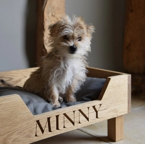 Personalised Solid Oak Dog Bed