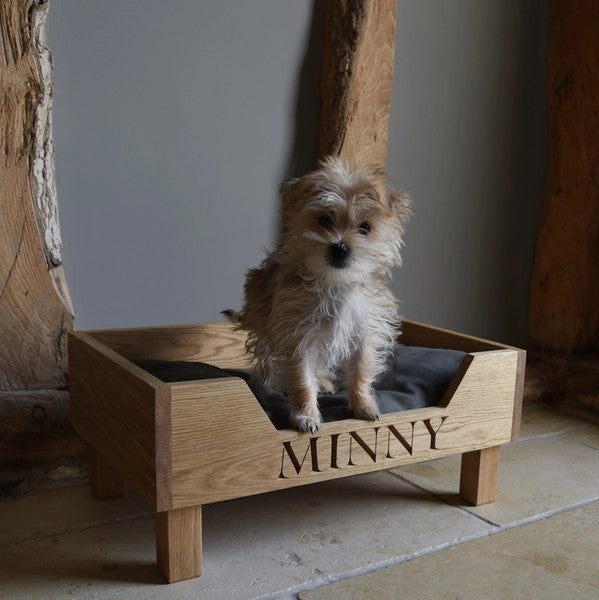 Personalised Solid Oak Dog Bed