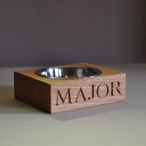 Personalised Solid Oak Single Dog Bowl