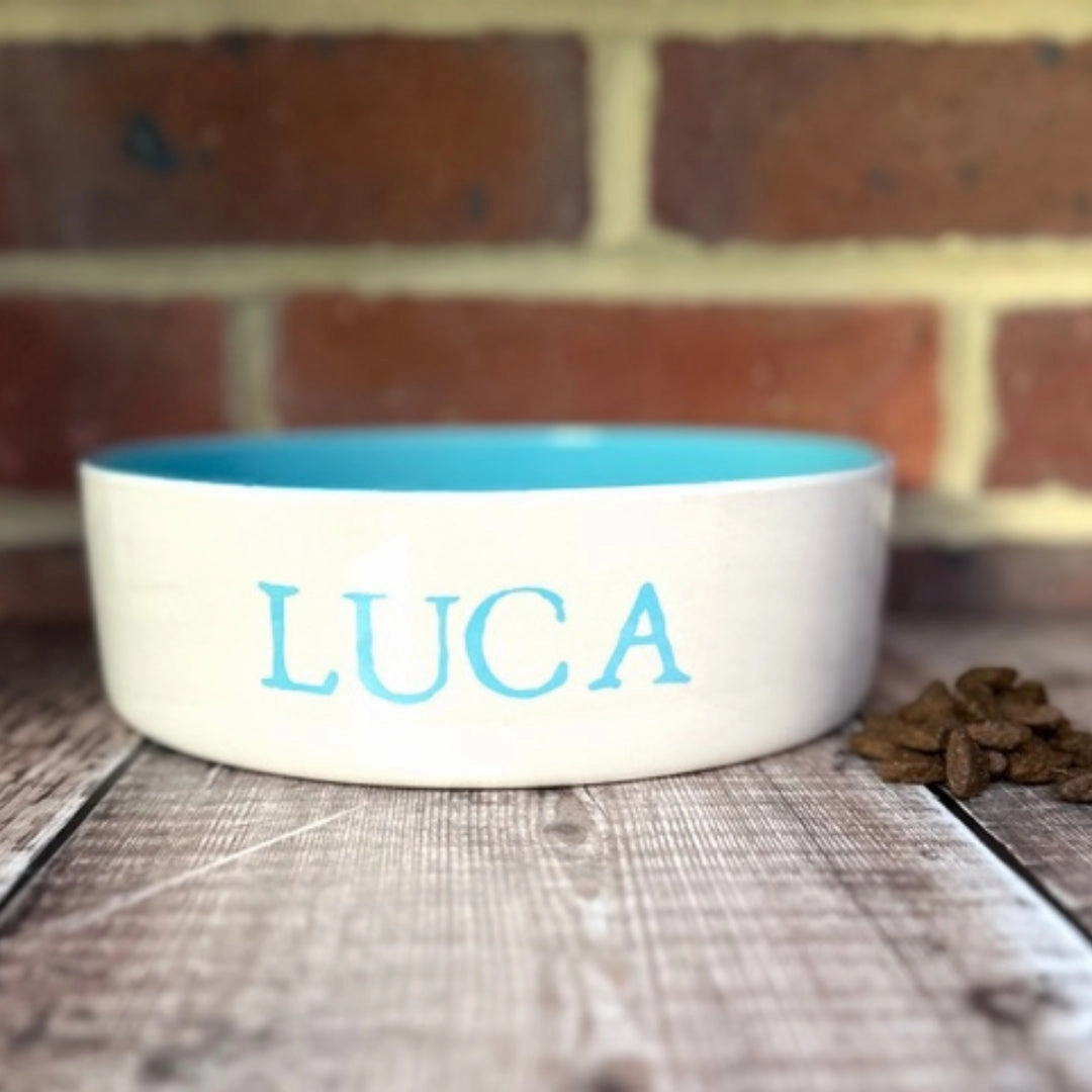 Personalised Stamp Font Dog Bowls With Painted Inside