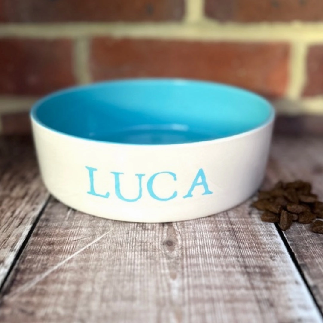 Personalised Stamp Font Dog Bowls With Painted Inside