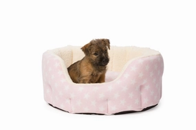 Pink Star Plush Fleece Oval Puppy Bed by House of Paws