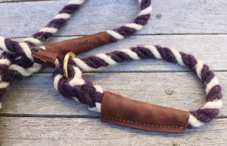 Posh Purple and White 100% British Wool Dog Collar