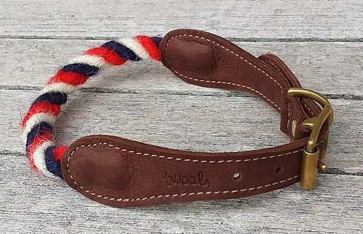 Red, White and Blue 100% British Wool Dog Collar