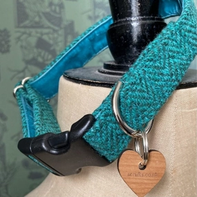 Saile Emerald Green Harris Tweed Dog Collar with Velvet Lining