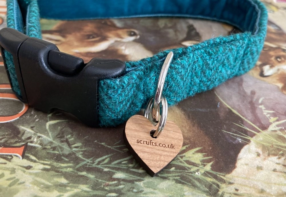 Saile Emerald Green Harris Tweed Dog Collar with Velvet Lining