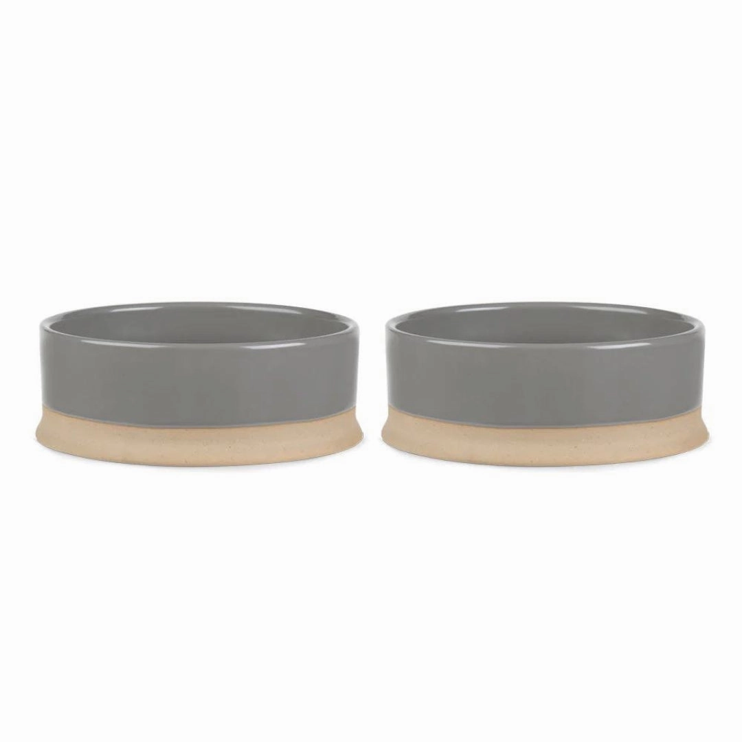 Scandi 2 Piece Non Tip Pet Food & Water Bowl - Grey
