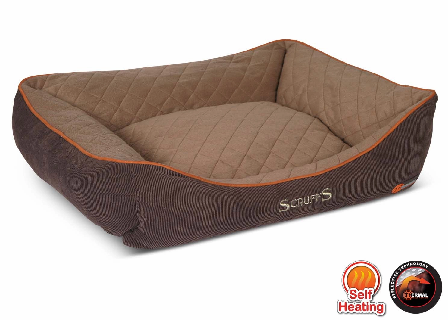 Scruffs Thermal Box Dog Bed Brown & Tan