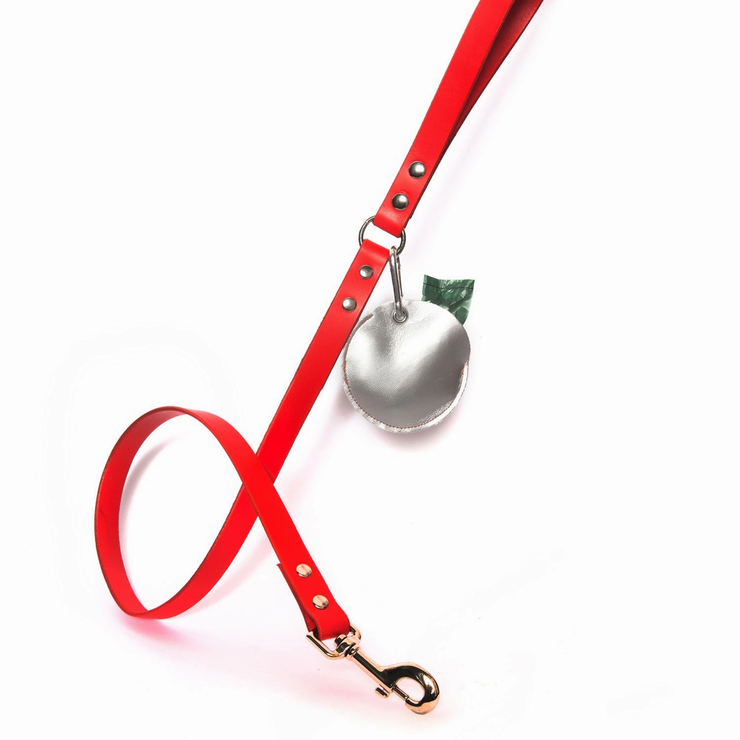Silver Leather Circle Poo Bag Pouch