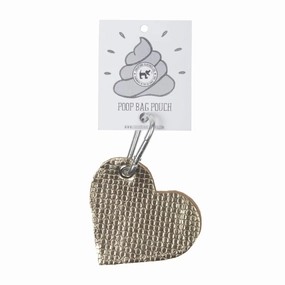 Silver Leather Heart Poo Bag Pouch