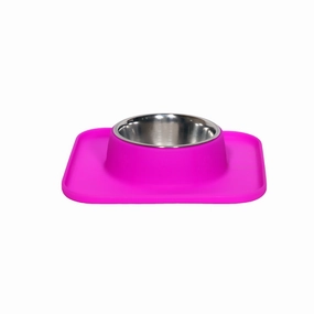 Square Silicon with Stainless Steel Pet Bowl- Purple
