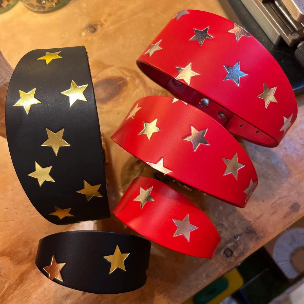 Star Print Leather Dog Collars