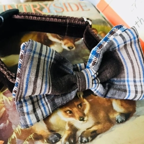 Sydney Velvet Lined Tweed Bow Wow Wow Tie Designer Dog Collar