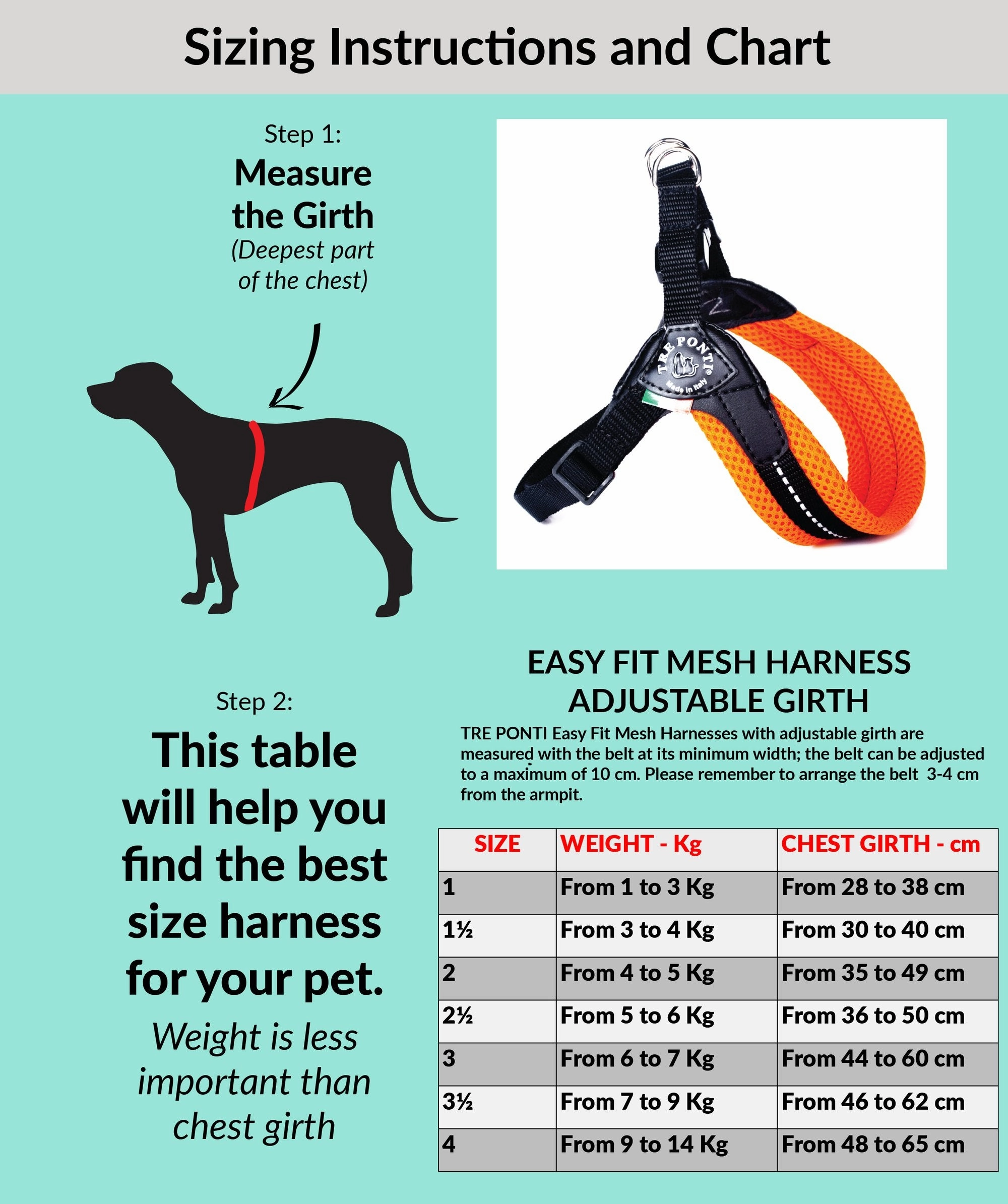 Tre Ponte Easy Fit Fluo Green Mesh Dog Harness with Adjustable Girth